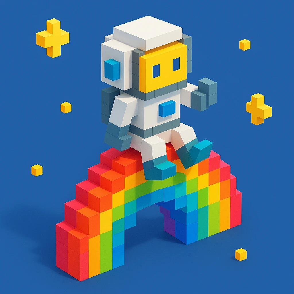 astronaut riding rainbow in starry night, colored background emoji