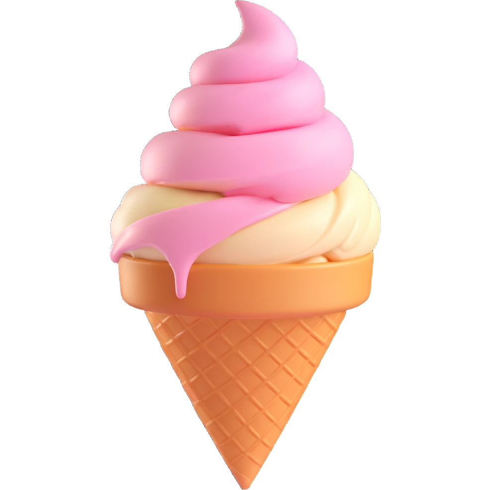 3D icon of an ice cream cone, fun and glossy emoji