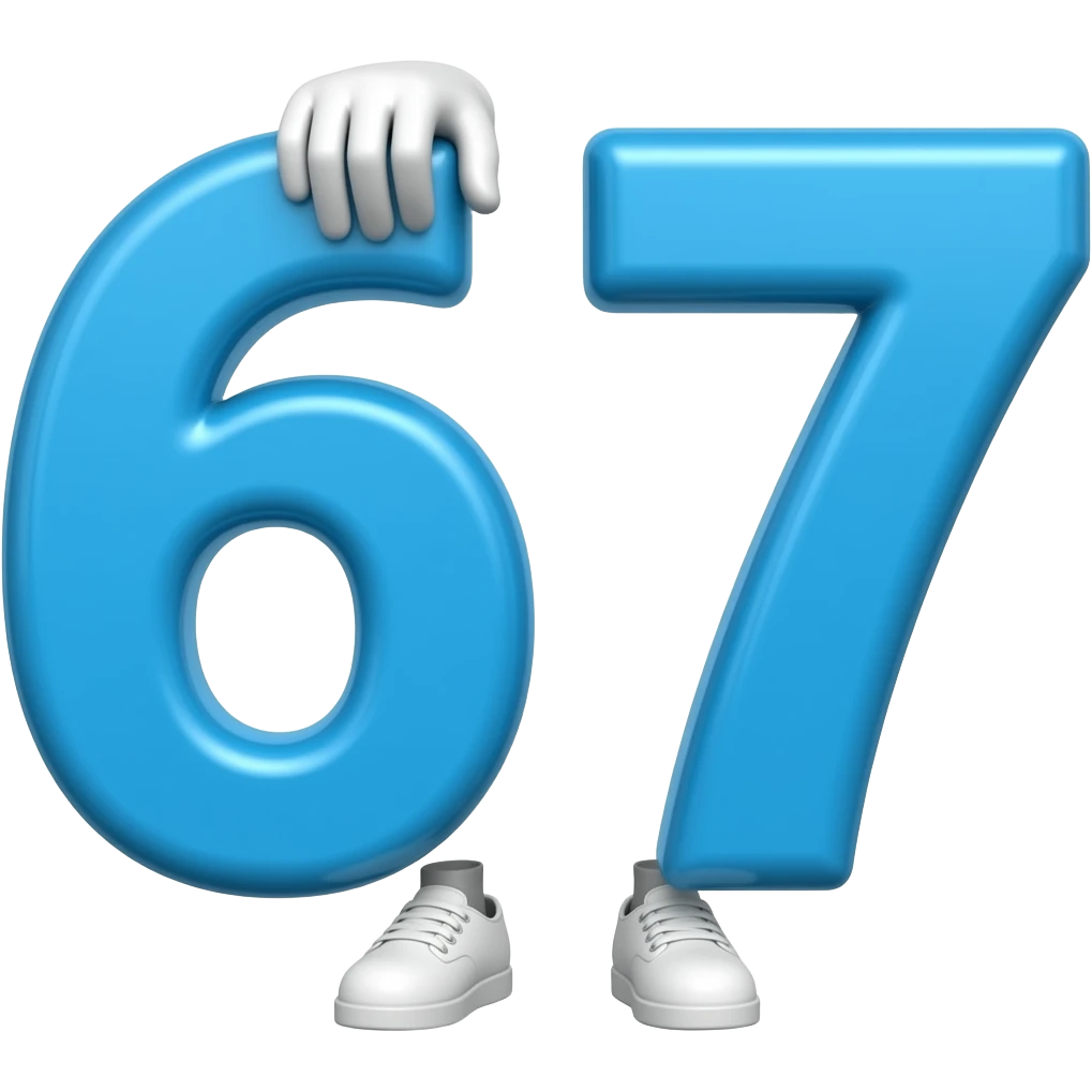 Blue 67 character number wearing white gloves and white shoes emoji