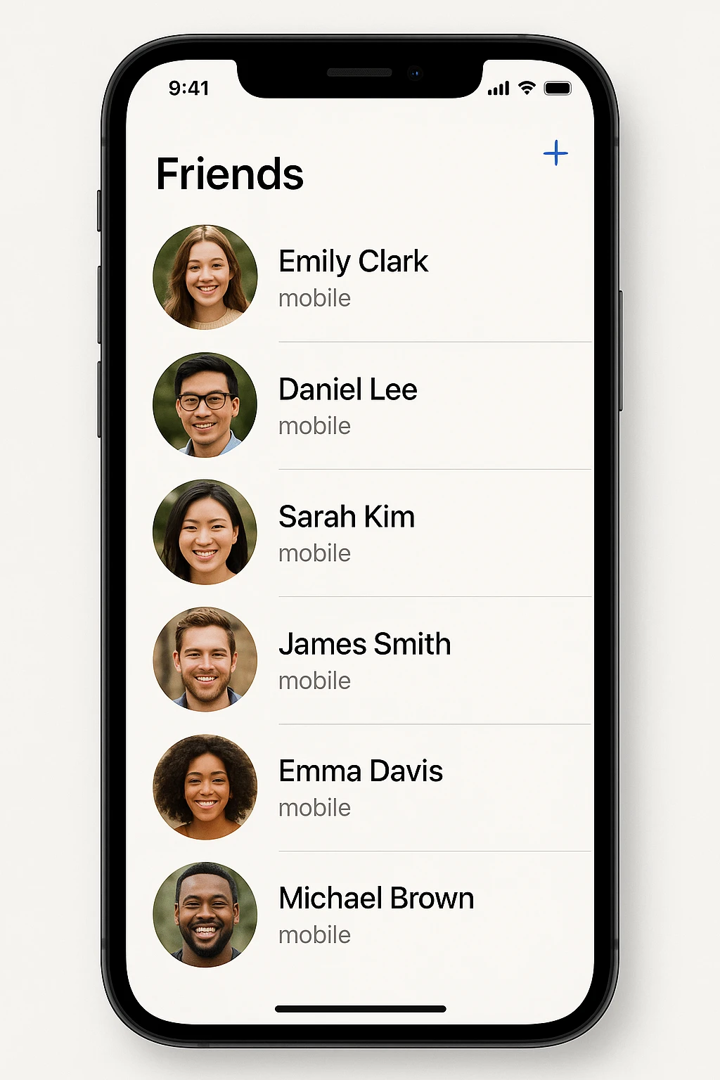 Front screen of the phone with friends' contacts emoji