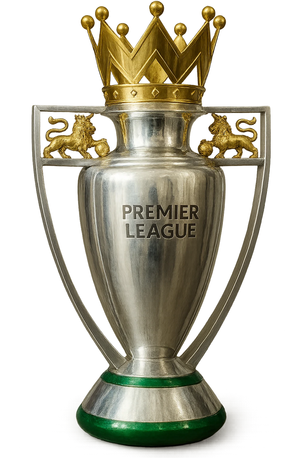 Фотореалистичный и изометричный кубок Premier League, объемный чуть слегка рисованный стиль, прозрачный фон emoji