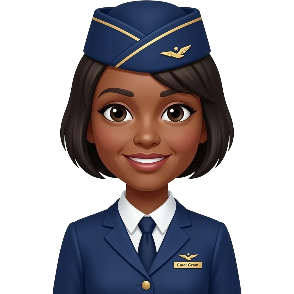 Black female short  hair flight attendant with Endeavor Airlines and names Carol Grant emoji