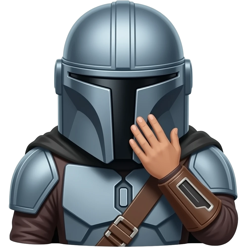 mandalorian Covers face with hand, embarrassed emoji