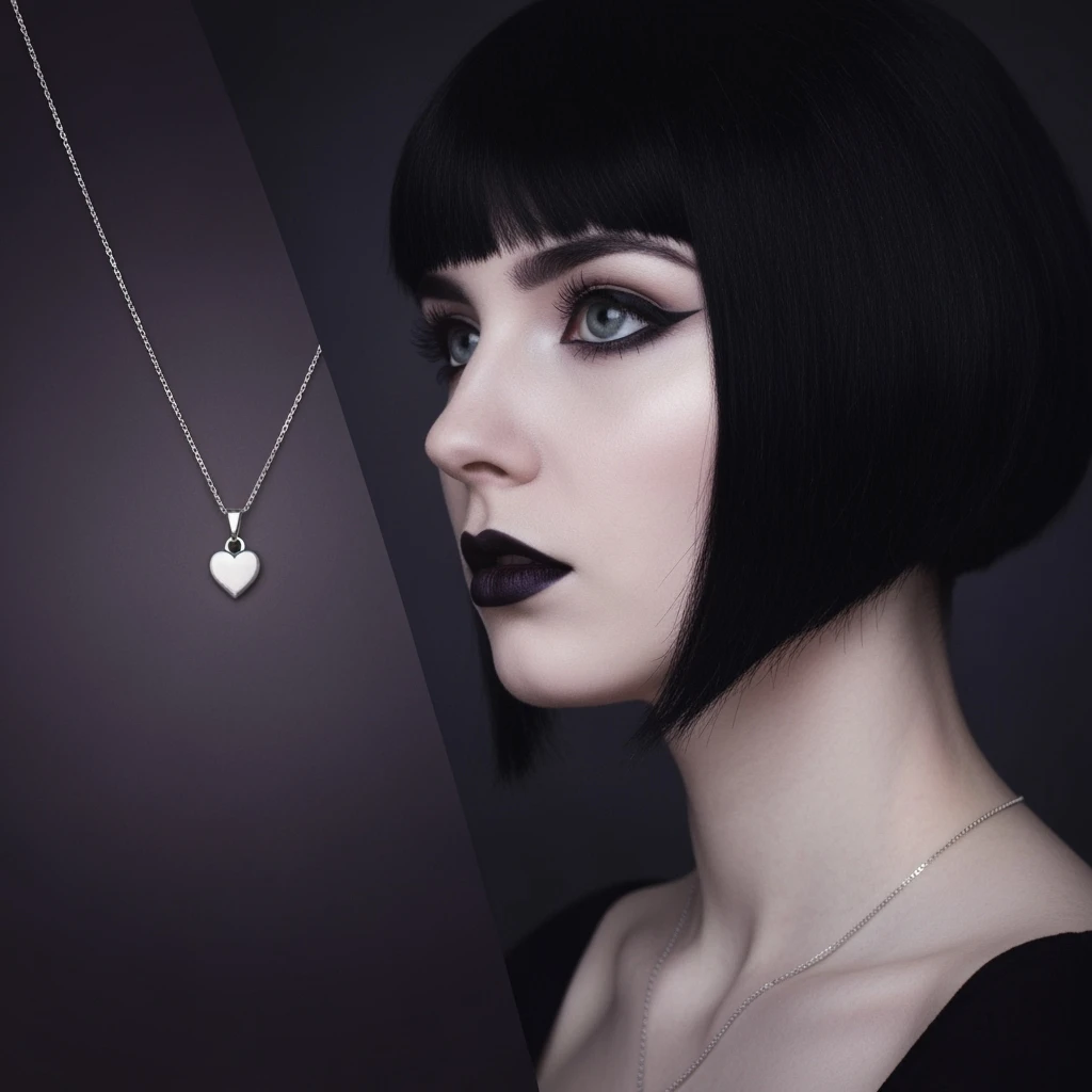 goth profile picture with a heart accent, cute, expressive, minimal, variation 4 emoji