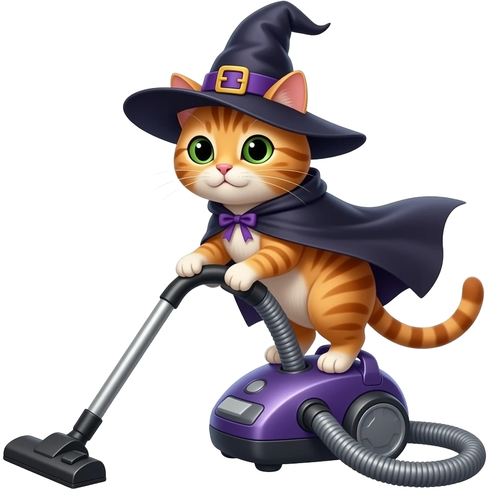 mach eine Hexenkater mit hut und umhang auf einem Staubsauger emoji