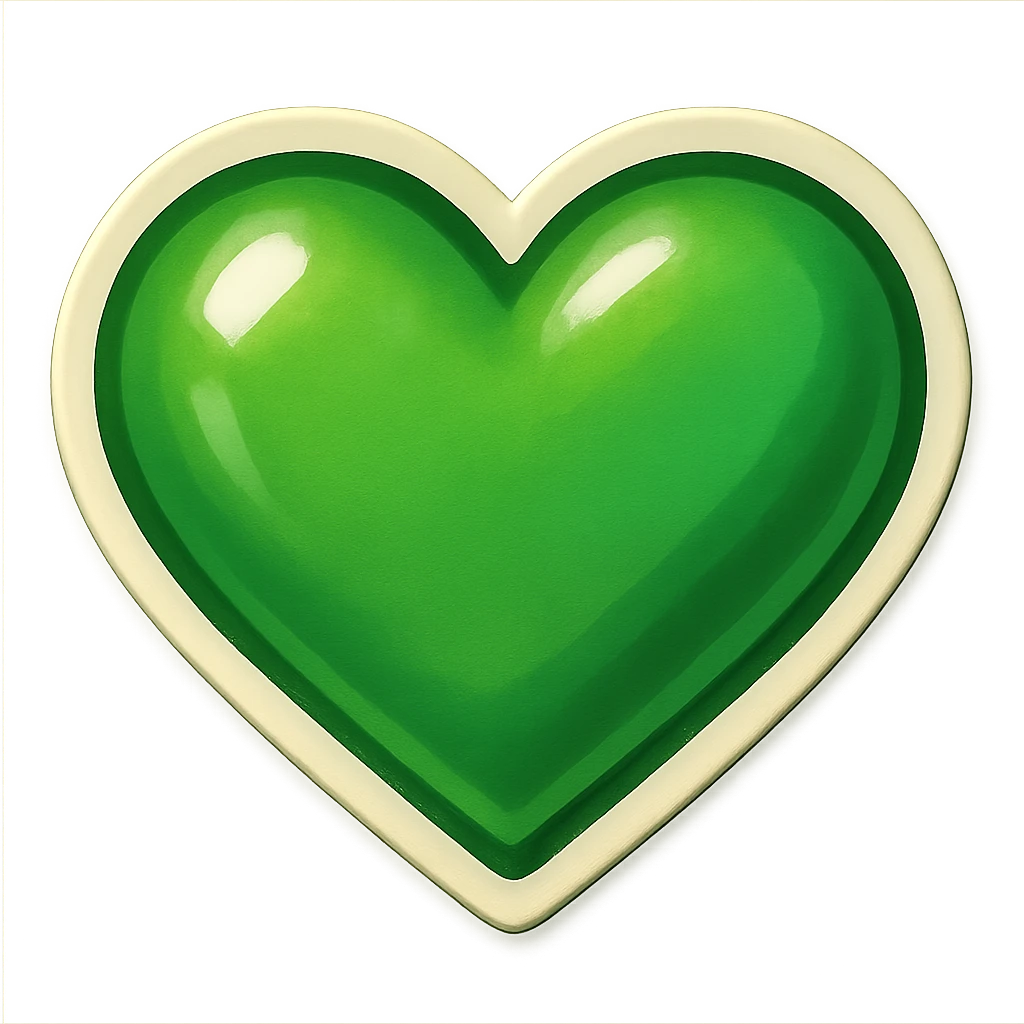 green heart, retro sticker style, fun and vibrant emoji