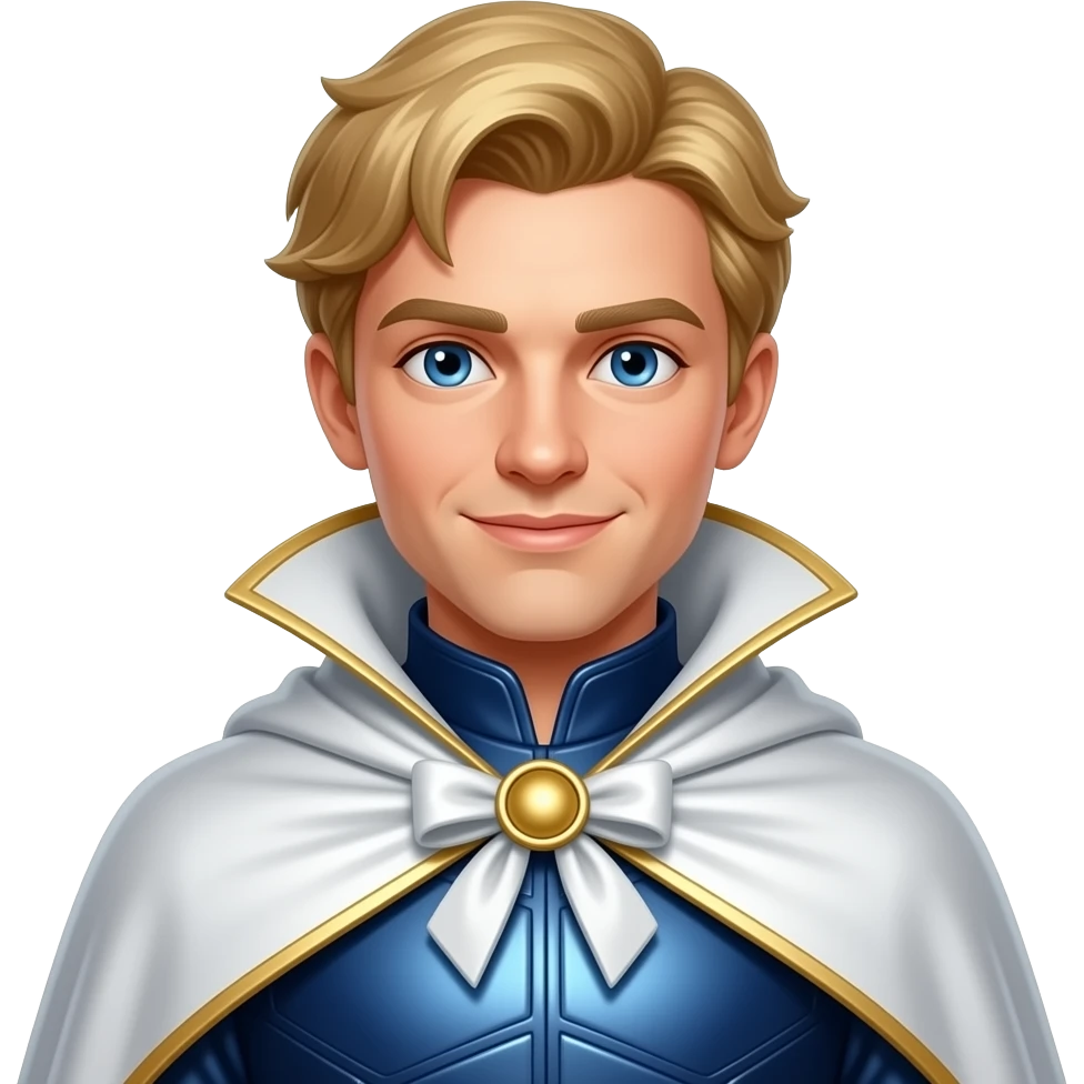 Trism from The Wonderful Wizard of Oz with blue eyes, blonde hair, dark blue metallic tunic, white metallic cloak emoji