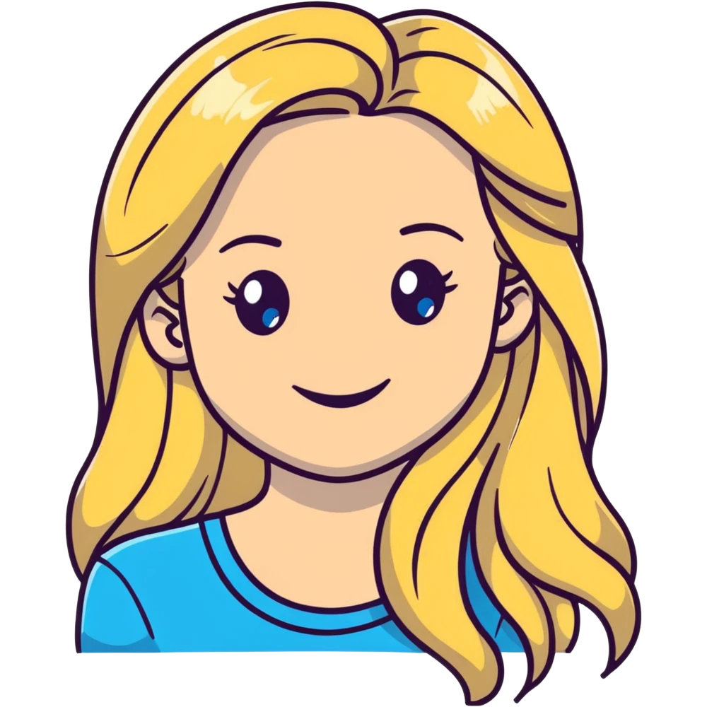 portrait of a smiling female with long blonde hair and blue eyes emoji