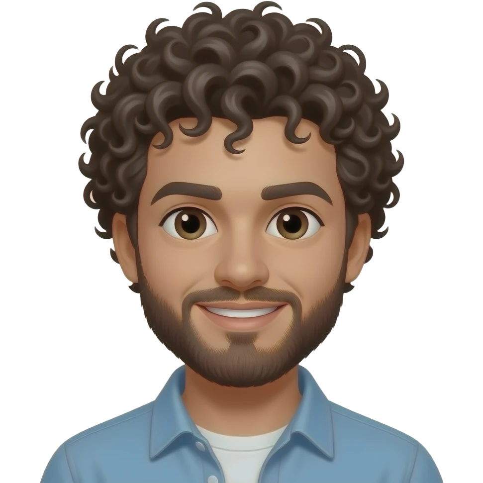 nde sol. Pelo con algunos rulos y barba emoji