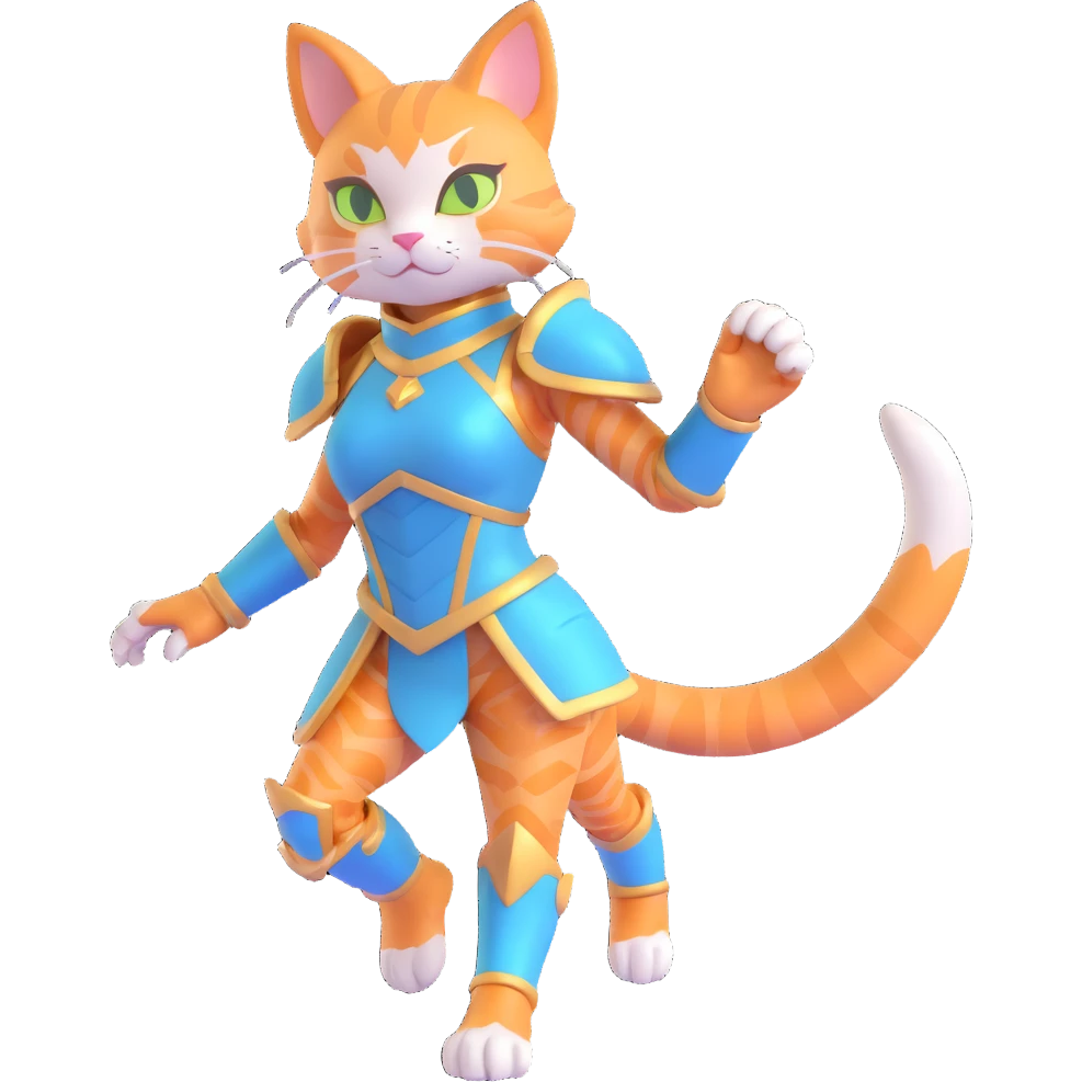 3D cat girl hybrid, fantasy armor, feline features, magical aura, dynamic stance emoji