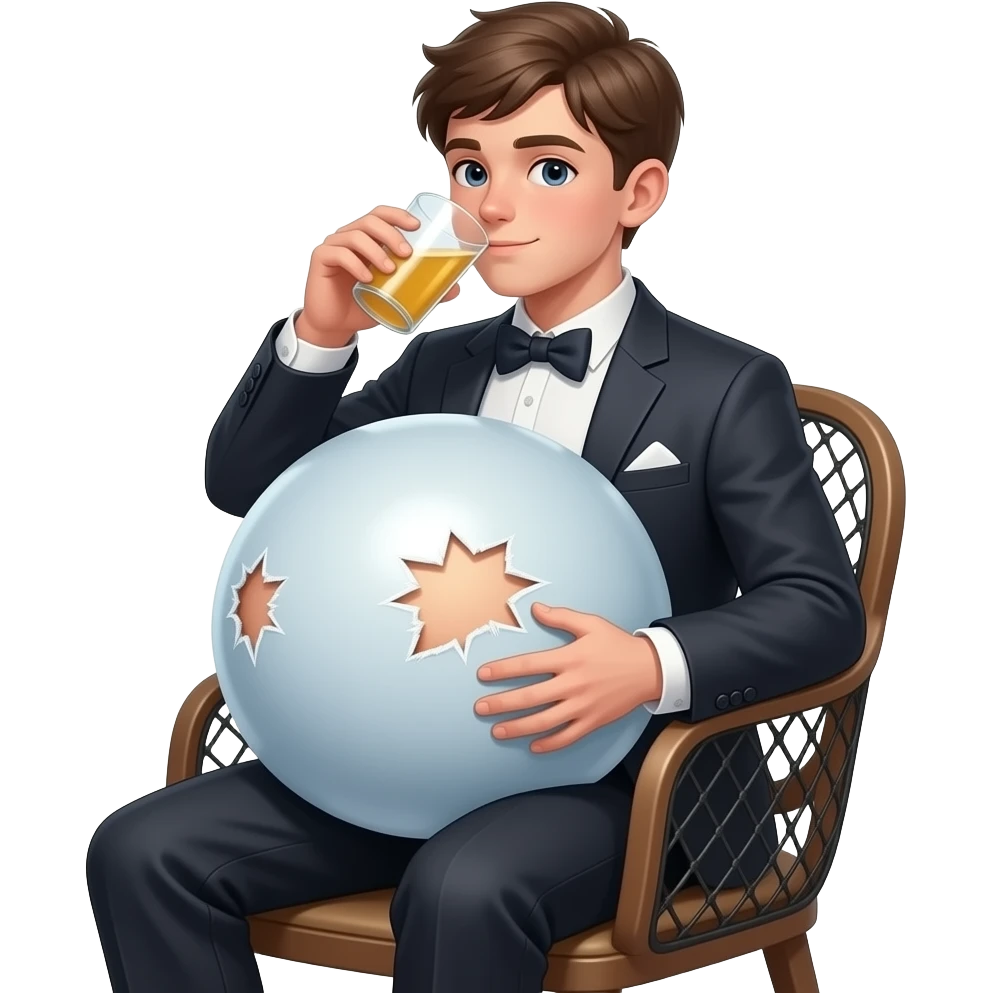 Zrób chłopak 15 latek z super super super super ekstremalnie ogromny brzuch jak balon 🫄🏼 brzuch ma kształt jak ekstremalnie ogromnej piłki + twarty brzuch i elegancko ubrany i sieci na krześle i pije emoji