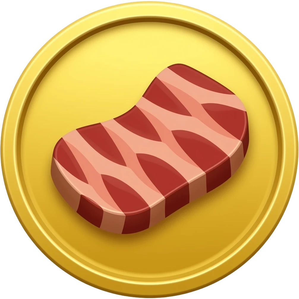 shiny coin with bbq meat on it emoji