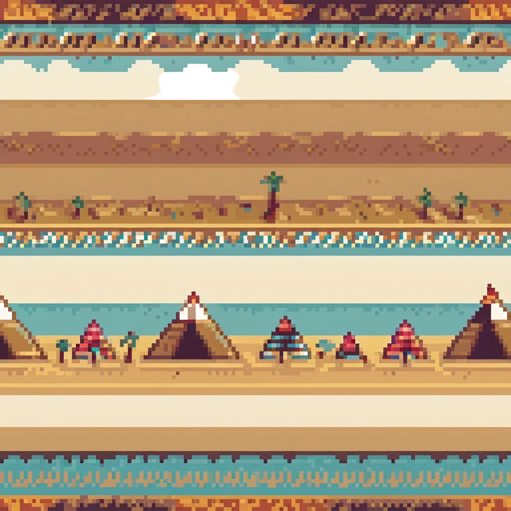 the Pyramids of Giza, pixel art style, small scale, bright desert colors emoji