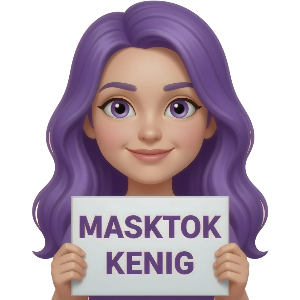 girl with long purple hair with a MASKTOK KENIG sign emoji