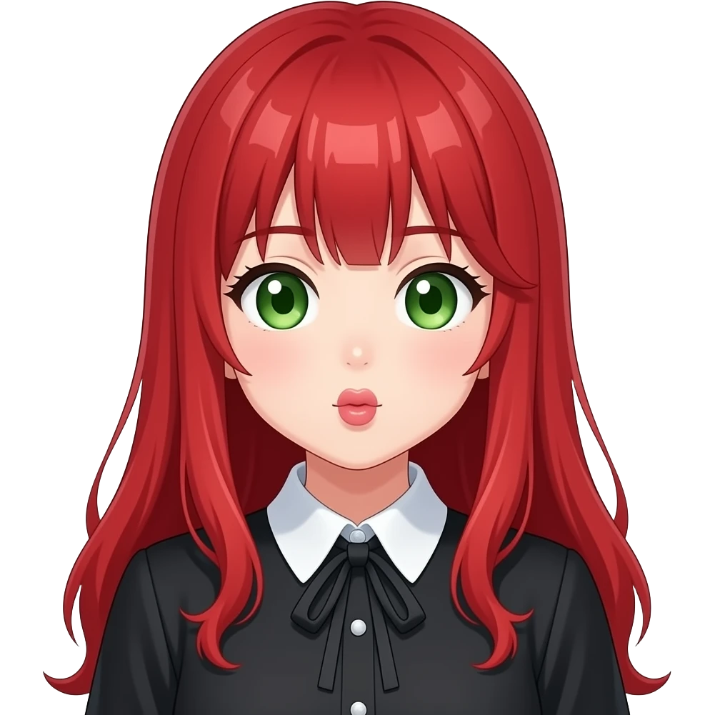 anime girl smooch red hair green eyes black blouse with white collar emoji