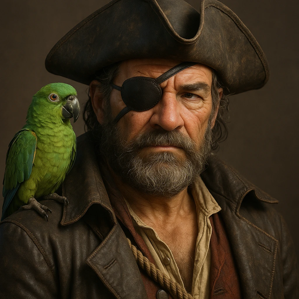 3d art of a pirate with eye patch and parrot in  emoji