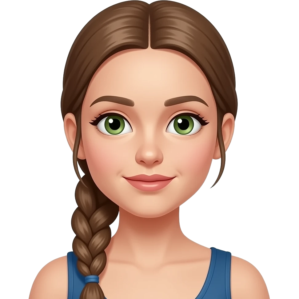 Ein Mädchen mit einem sleek Zopf und grün braune Augen emoji