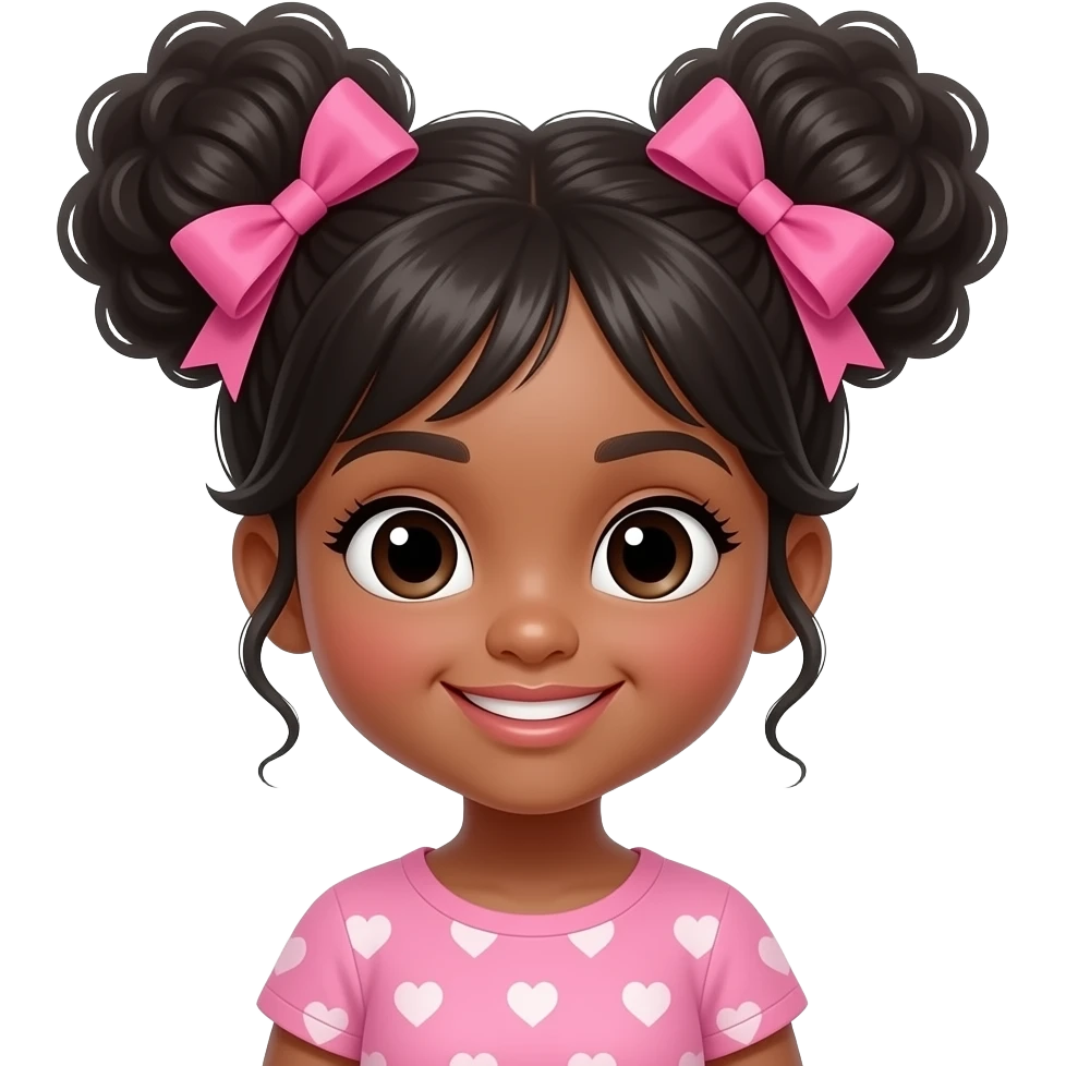 cute black girl with hair tied with a pink bow in a 2 puffy buns emoji