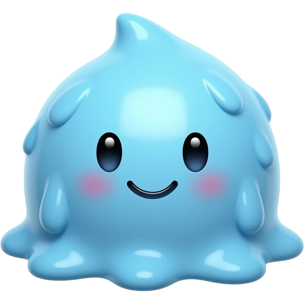 Ein blauer und sehr runder Schleim mit einem süßen Gesicht emoji