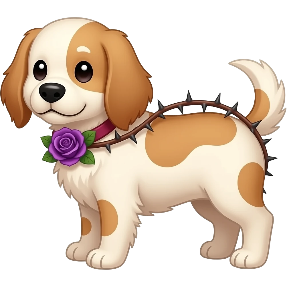 Out line of Cute dogs with purple roses and  thorns emoji