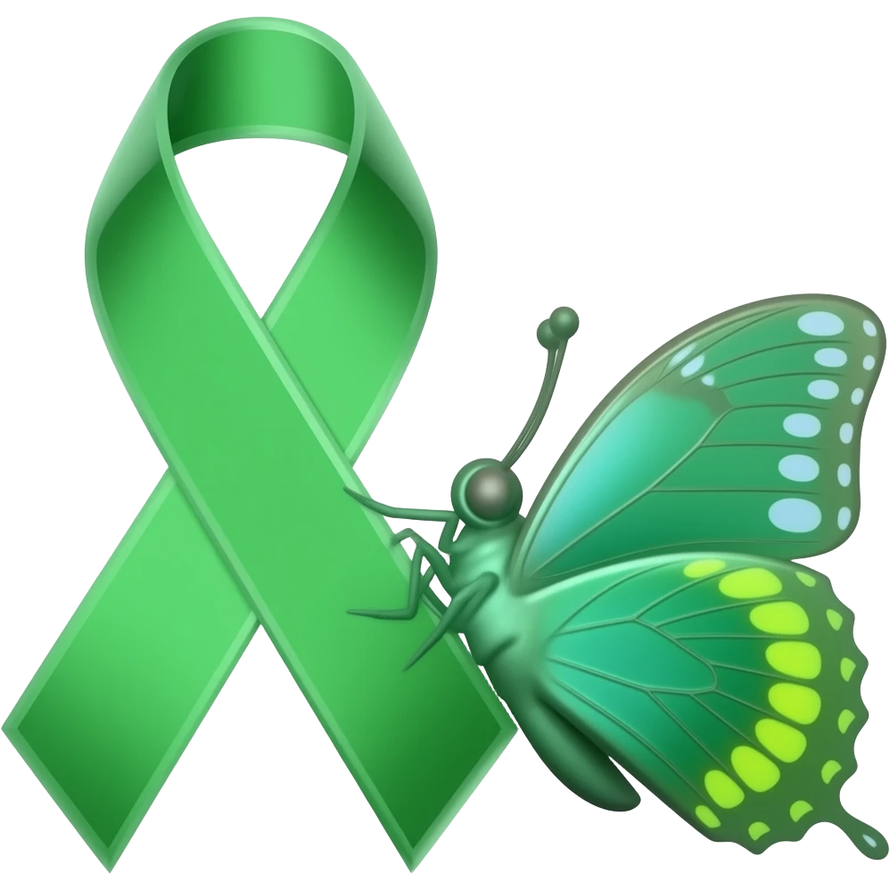 emerald green cancer ribbon with a butterfly emoji