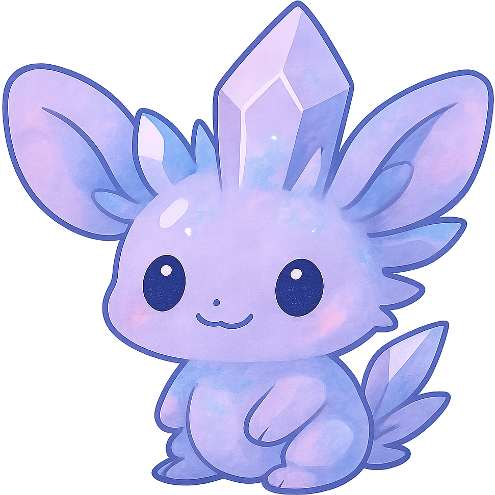 Add cute chibi-style ears to the crystal sprite creature. Keep the background transparent. The style should resemble a cute chibi character with clear, adorable ears, maintaining the original crystal sprite look. emoji