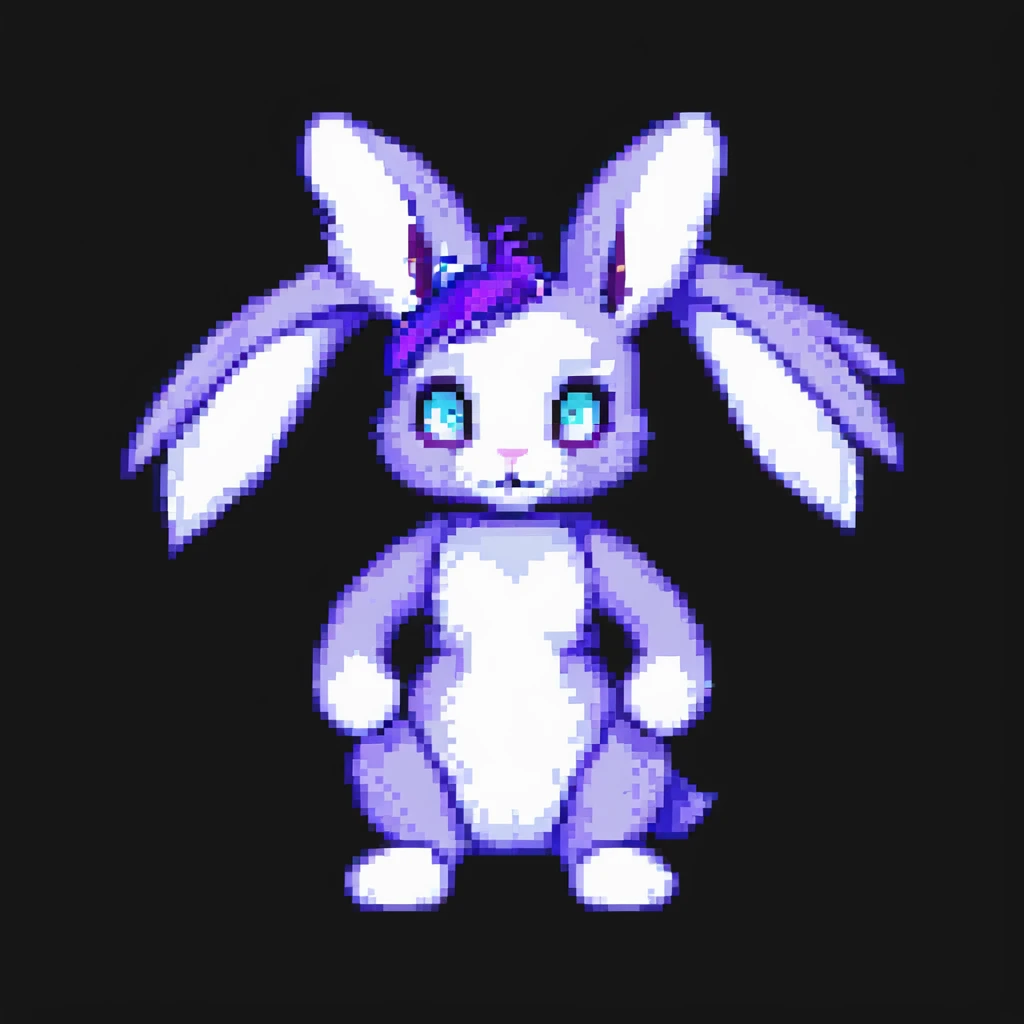 furry anthro male bunny with purple hair, blue eyes, purple and white fur, pixel art style emoji
