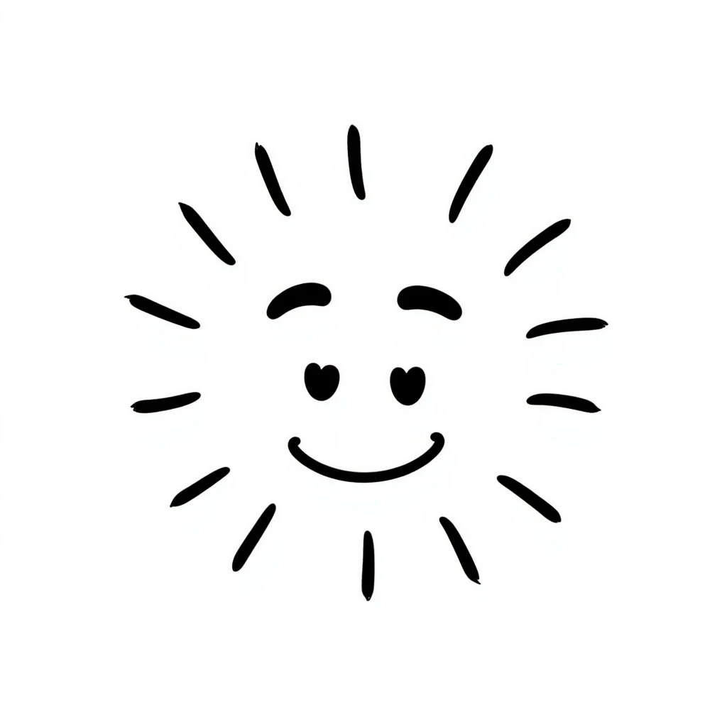sun, hand drawn black outline doodle style, simple and clear lines emoji