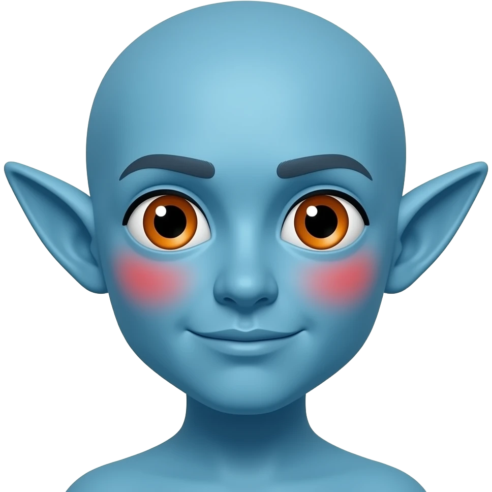 높은색상출력.   엘프 귀 파란 얼굴의 붉은색 홍조 큰눈 오렌지색 작은 동공 이모티콘 emoji