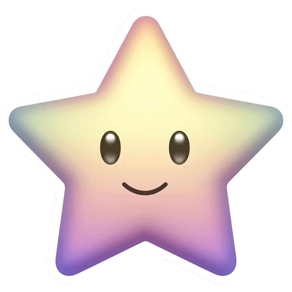 Звезда - 2d Стикер-дизайн, пастельные цвета, округлые формы, без глаз и ртов emoji