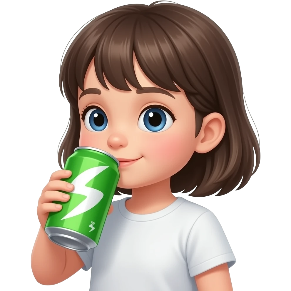 little girl drinking canned energy drink emoji
