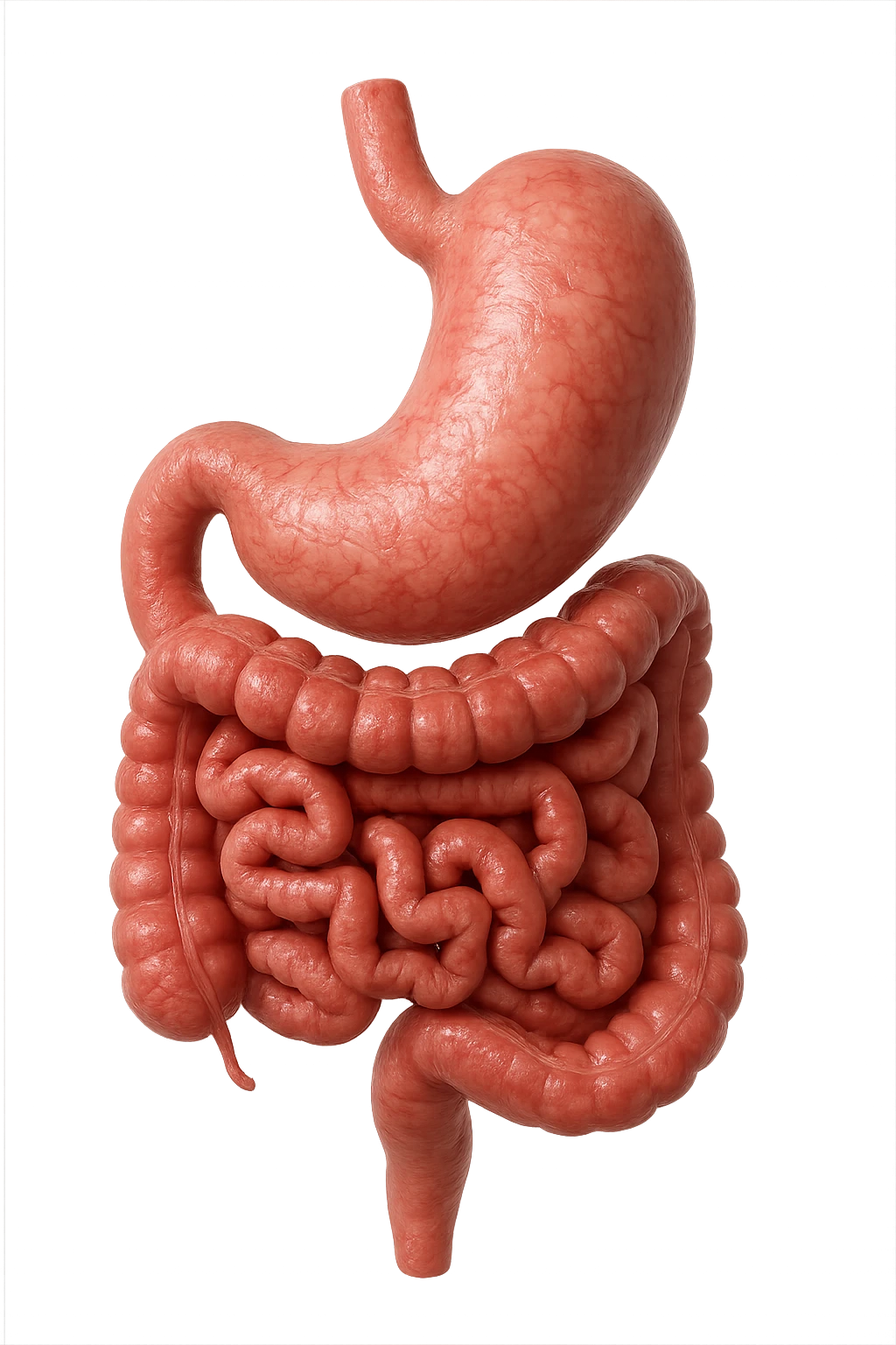 intestino e stomaco sono collegati, iperrealistico 4k, non disegnato emoji