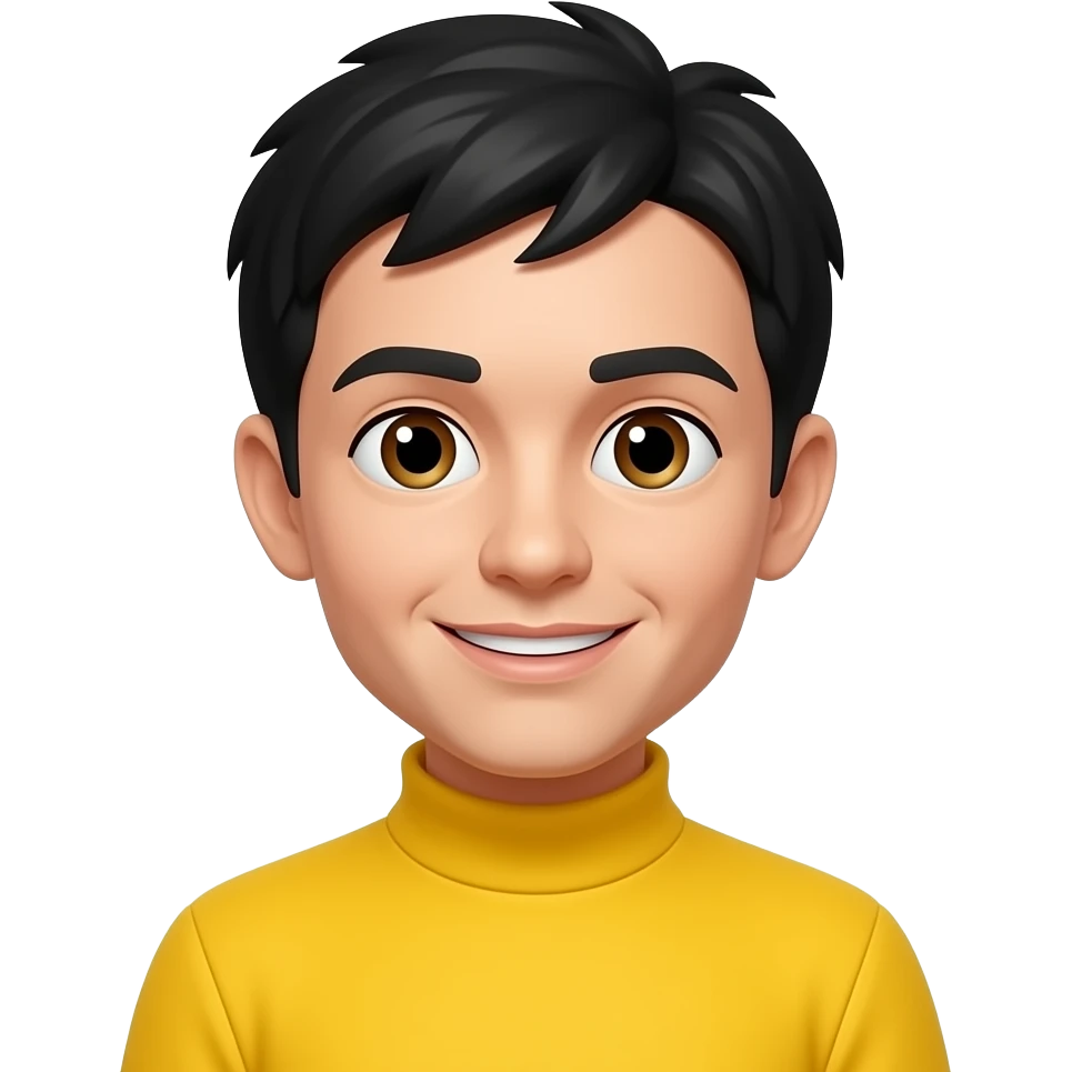 Greg Wiggle from The Wiggles with hazel eyes, black hair, yellow skivvy turtleneck shirt emoji