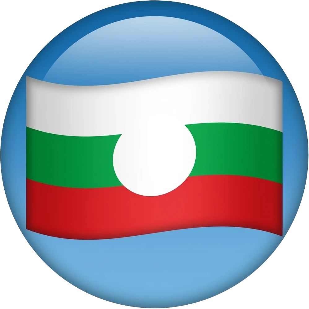 голубое небо без облок 1 белый круг в середине 1 красная полоса в низу 1 зелёная полоса выше красной полосы 1 белая полоса выше зелёной полосы в виде флага одна зелёная полоса emoji