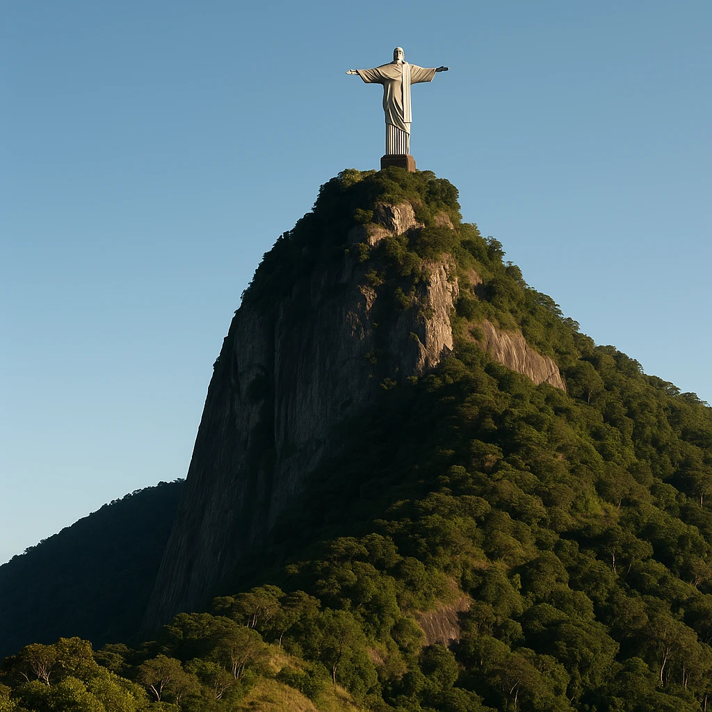 Corcovado mountain with Christ the Redeemer statue, natural landscape, iconic view, no people, clear sky emoji