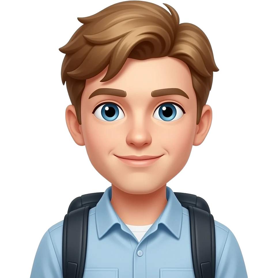 20years old people educated at college white skin light brown hair wear backpack emoji