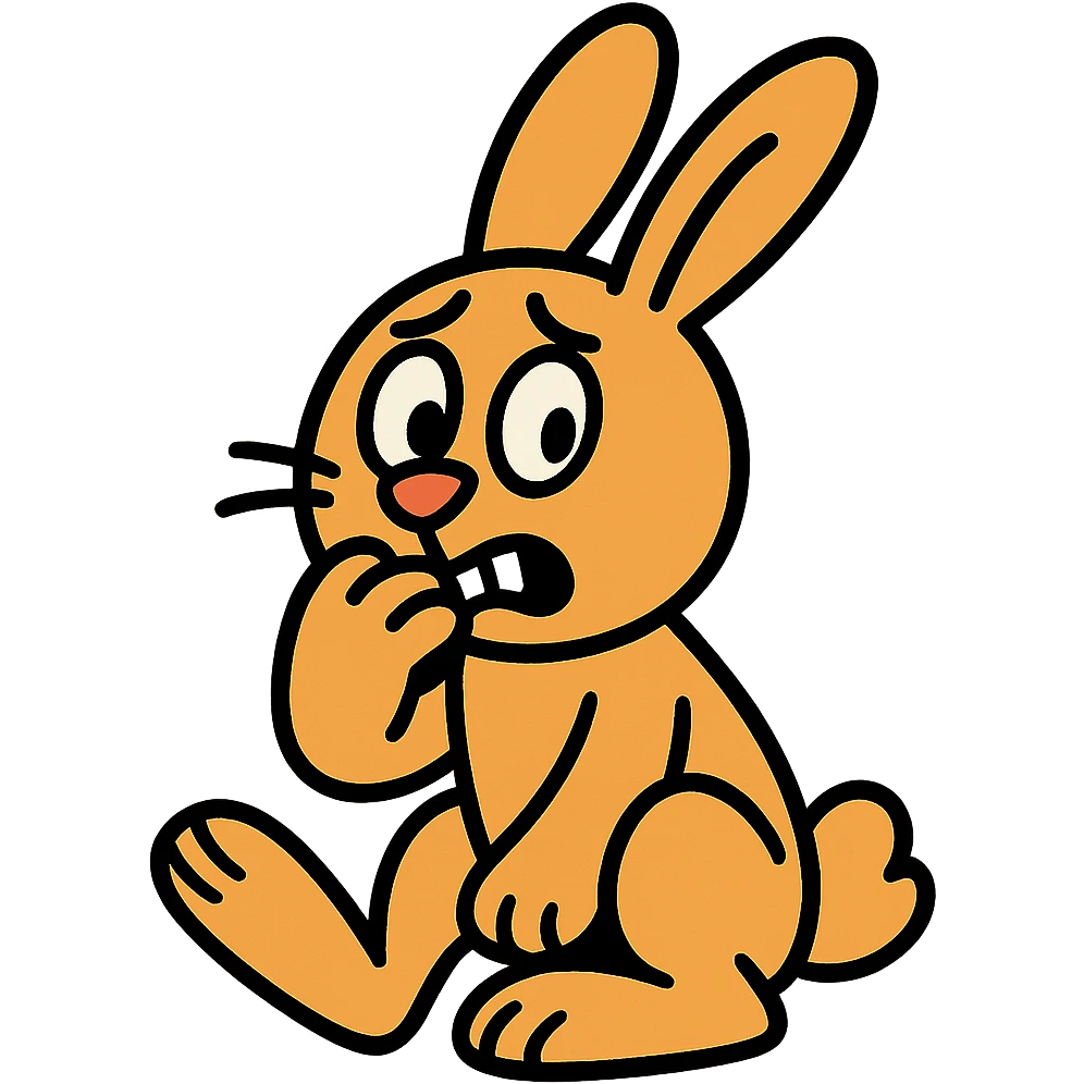 apricot bunny biting paw nervously, full body, vibrant toon style emoji