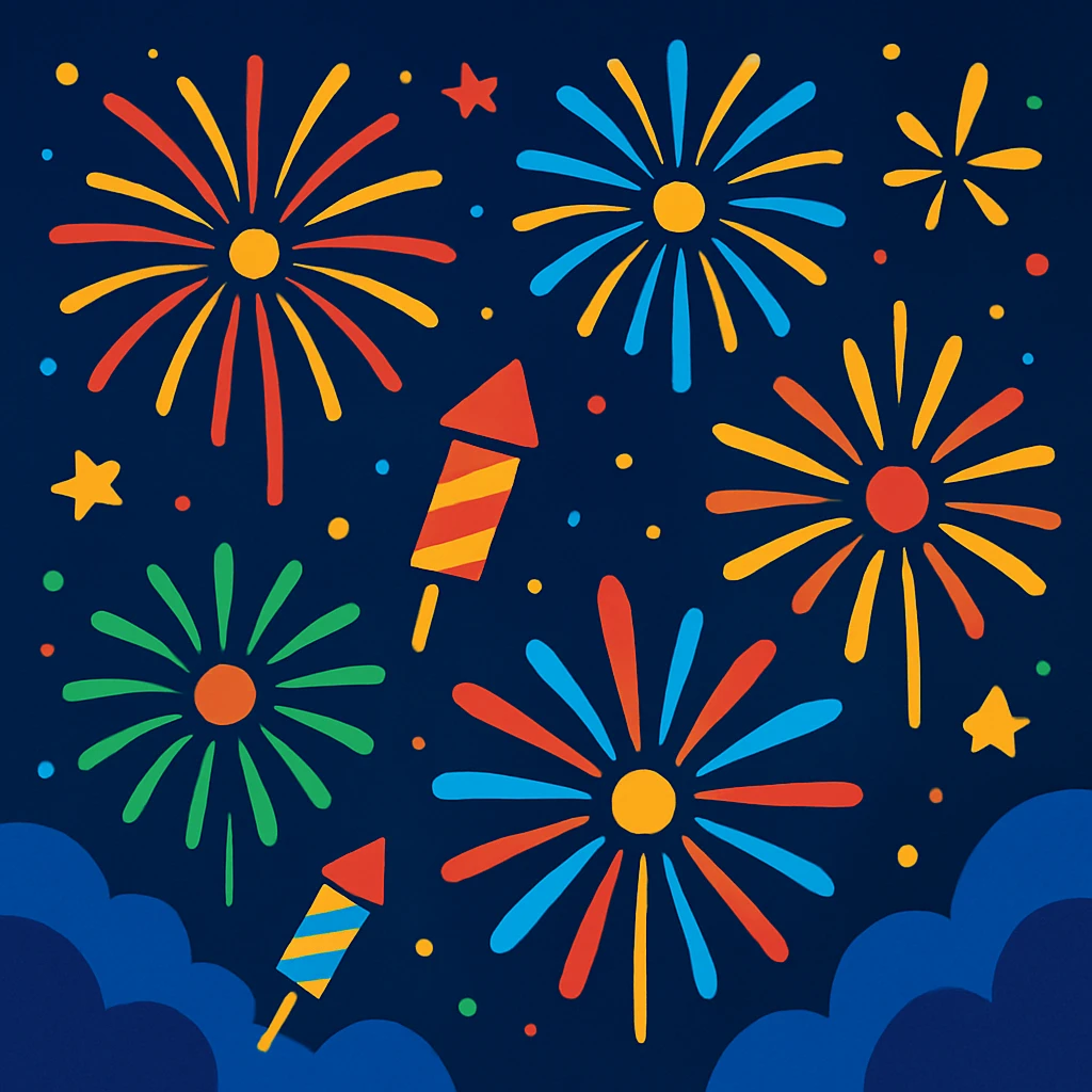 fireworks, vibrant, celebratory, night sky, modern illustration style emoji