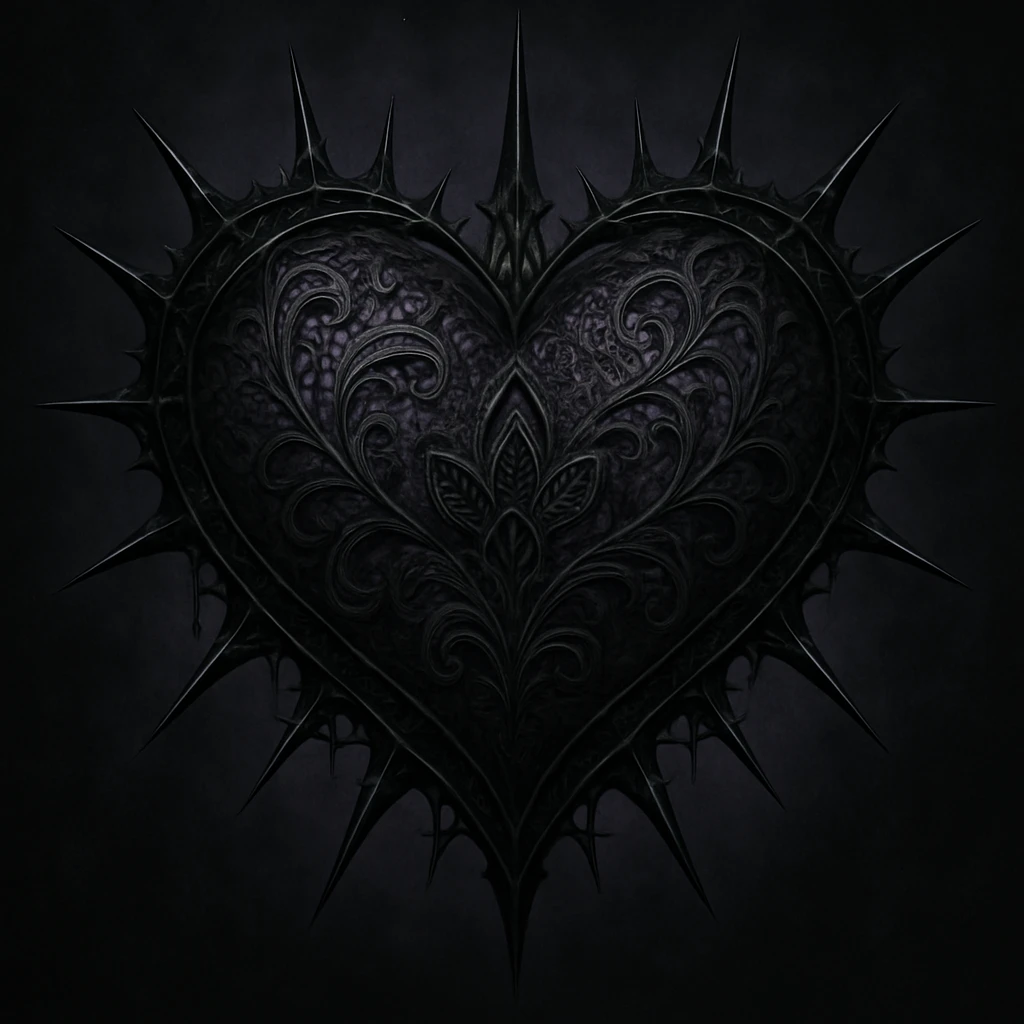 gothic style heart with lace and spikes, black and purple color scheme emoji