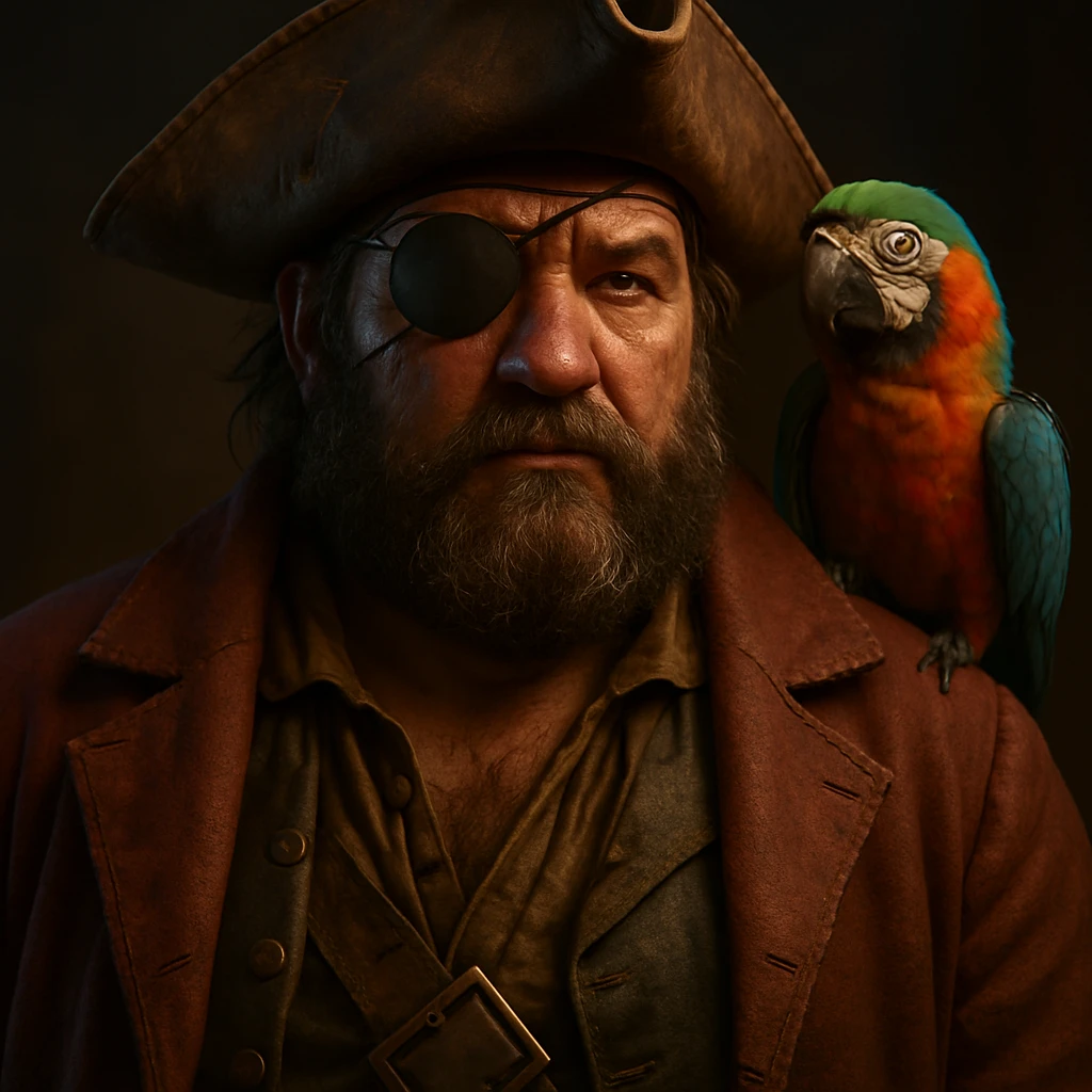 3d art of a pirate with eye patch and parrot in  emoji
