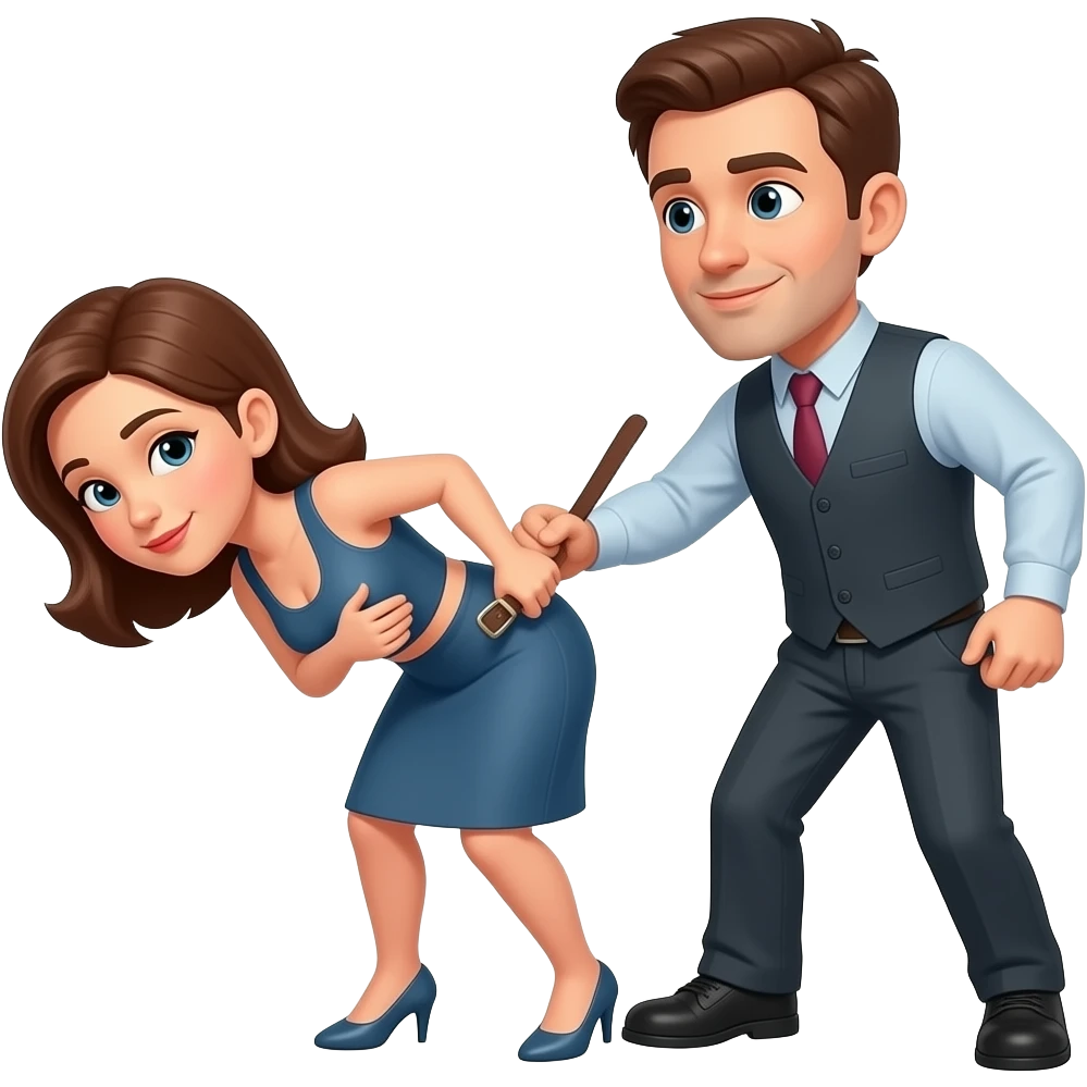 two emojis..woman and man...woman bended and man slap her with belt emoji