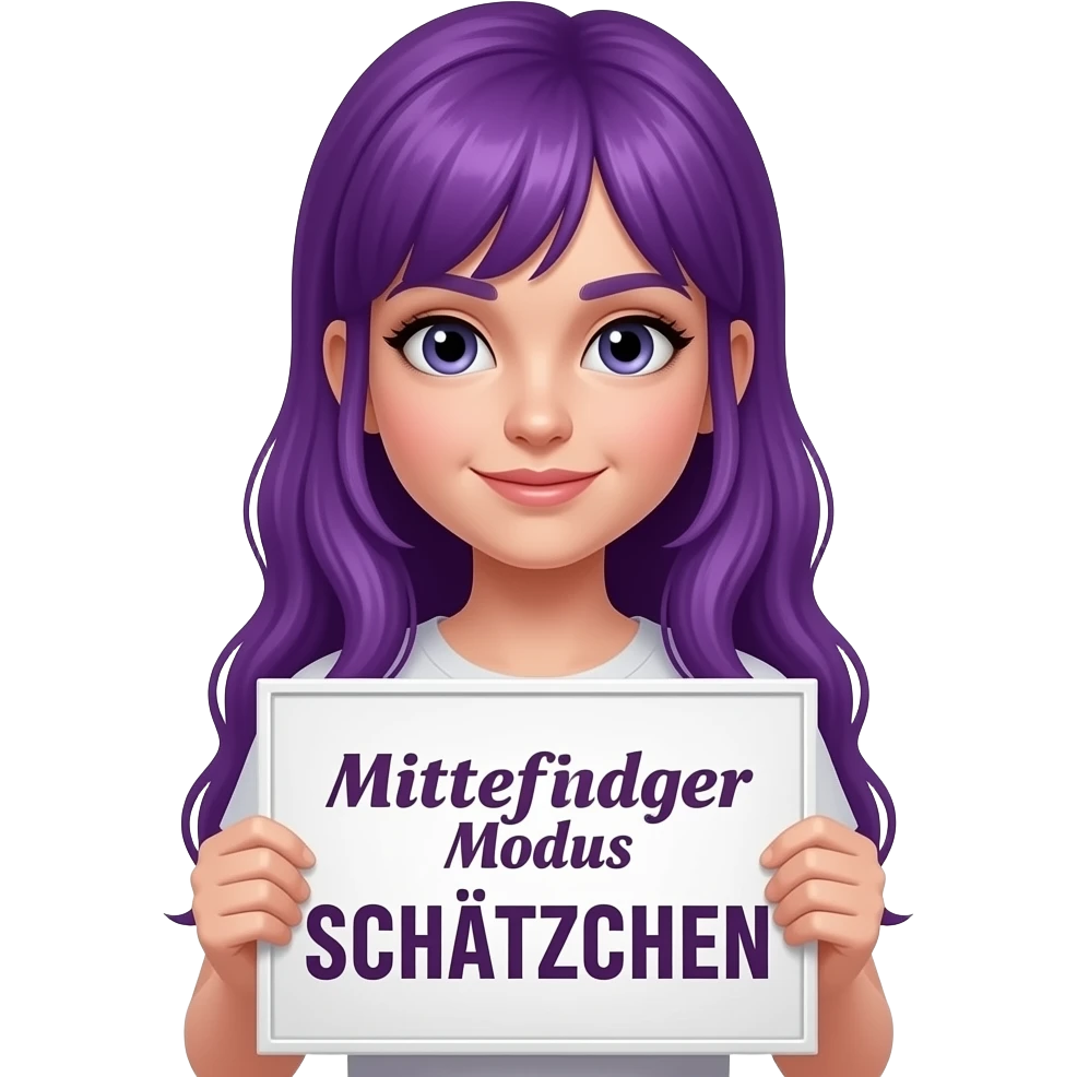 girl with long purple hair holding a Mittelfinger Modus SCHÄTZCHEN sign emoji