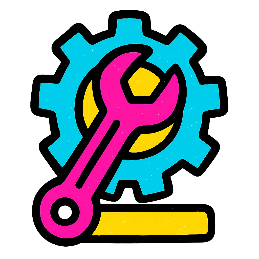 modern icon of machine maintenance, a wrench and a gear together, neutral colors emoji
