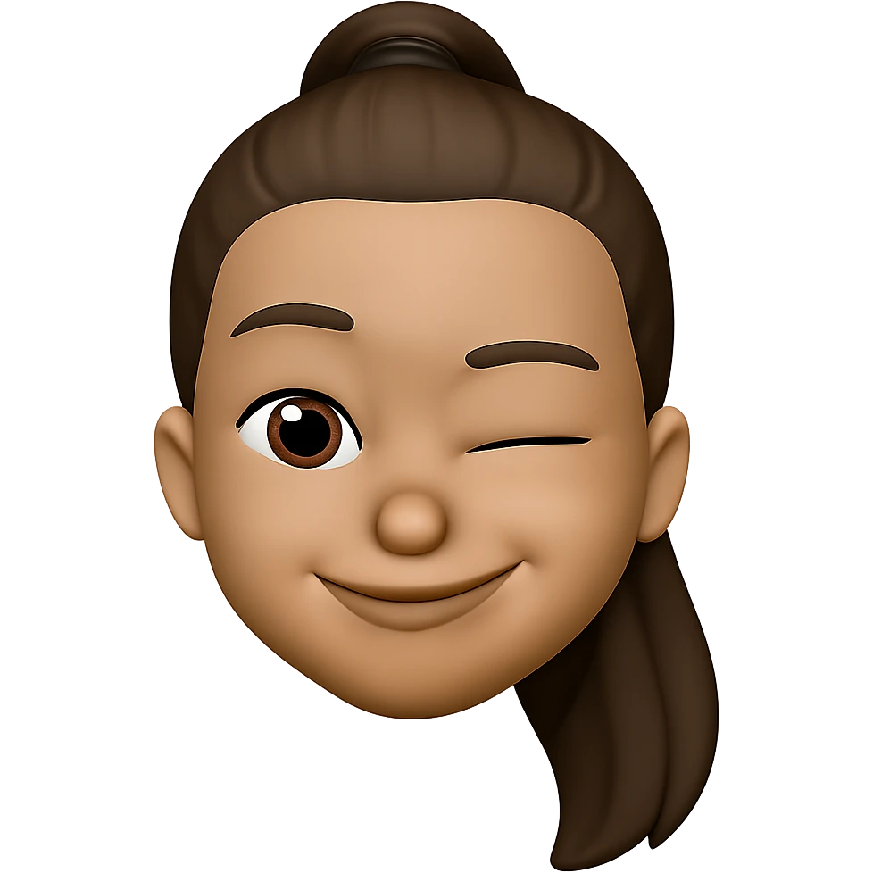 Create an emoji style head of this person with a winking expression, transparent background. The style should resemble apple style emojis with concise details. emoji