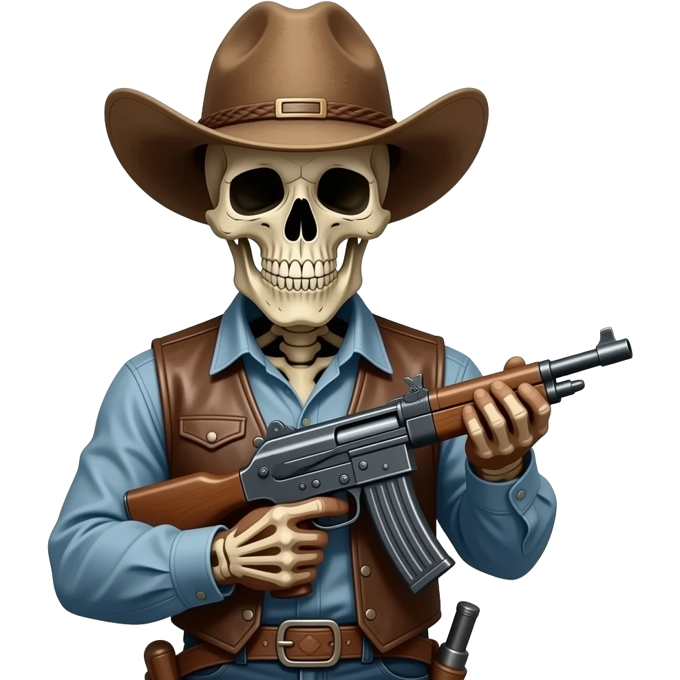 Skull cowboy  with machine gun emoji