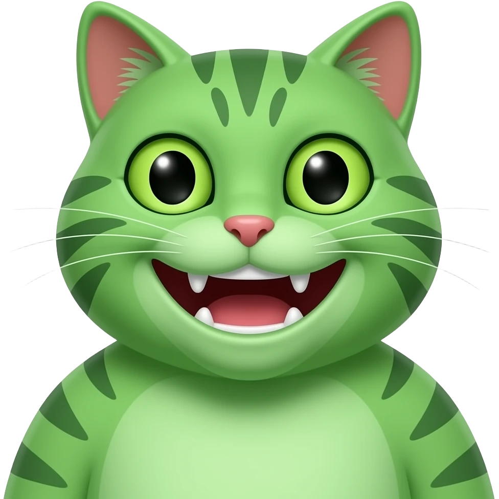 A skinny fat cat dude who's green and smiles wildly emoji