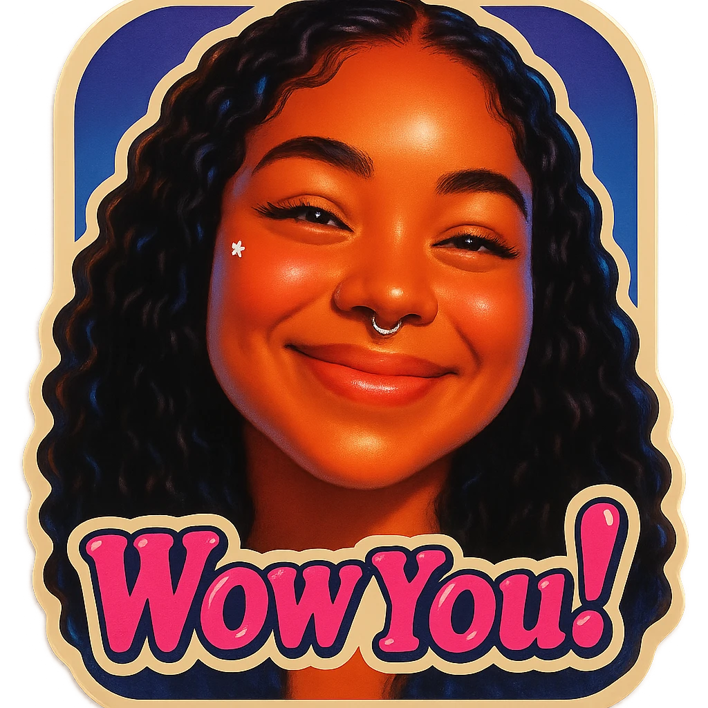 excited smile with mouth closed 
add the words W You! in pink emoji