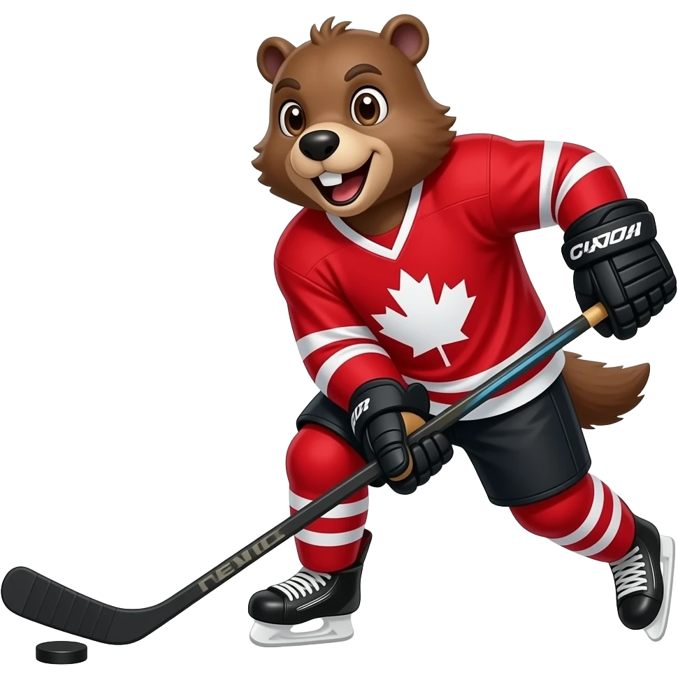 beaver playing hockey with a red canada jersey on make sure his tail is showing and make him look tough emoji
