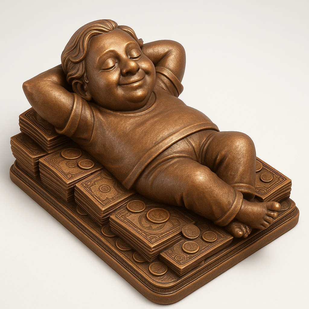 happy person napping on mattress of money emoji