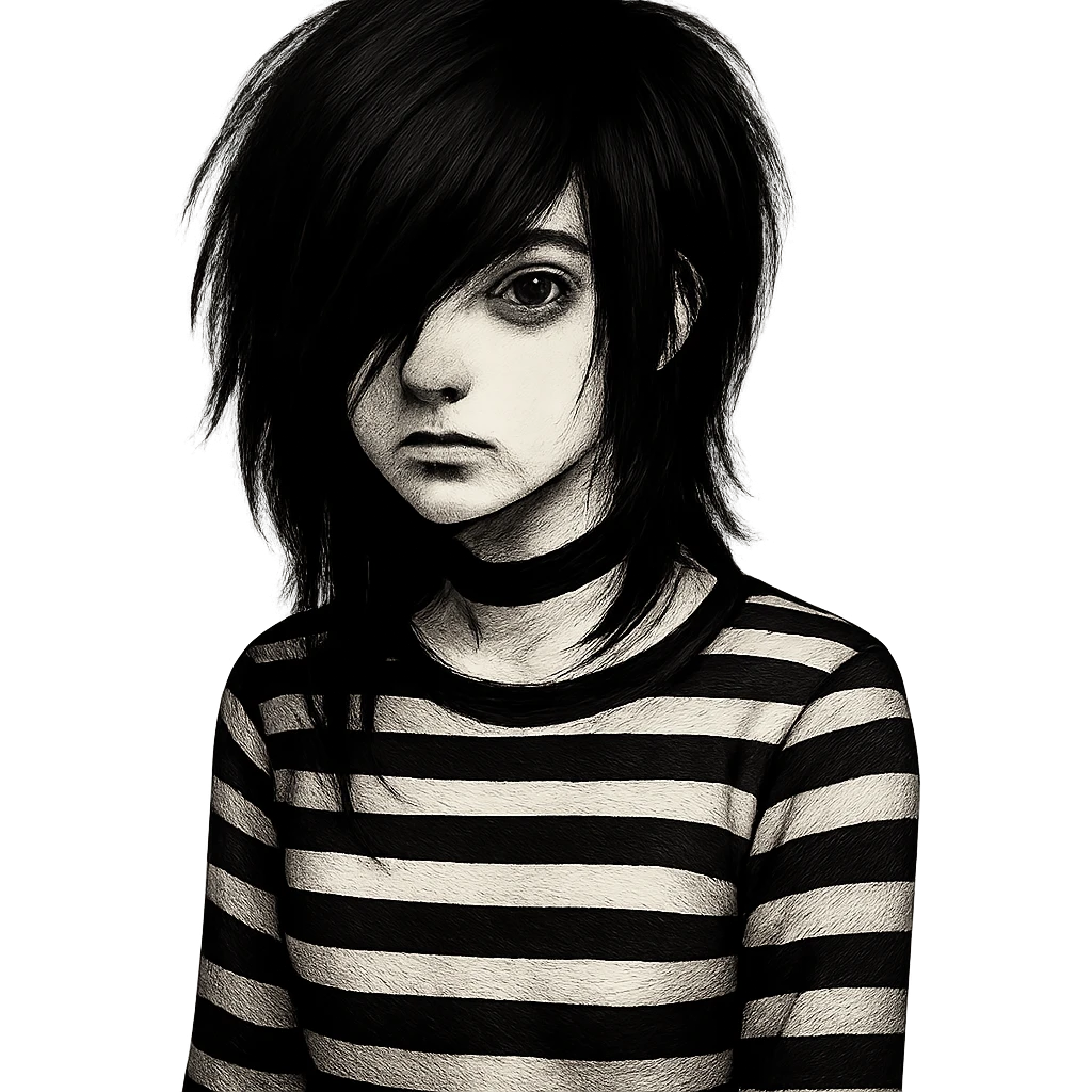 emo girl with striped shirt and choker, no background emoji